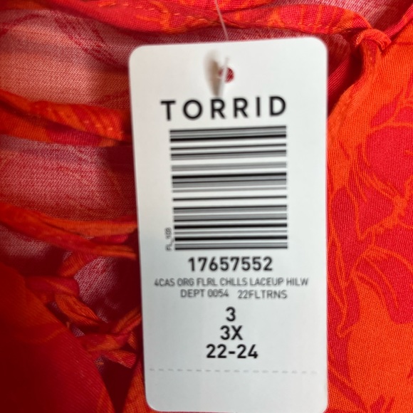 Torrid orange floral challis lace up high low baby doll dress Stretch - Picture 9 of 11